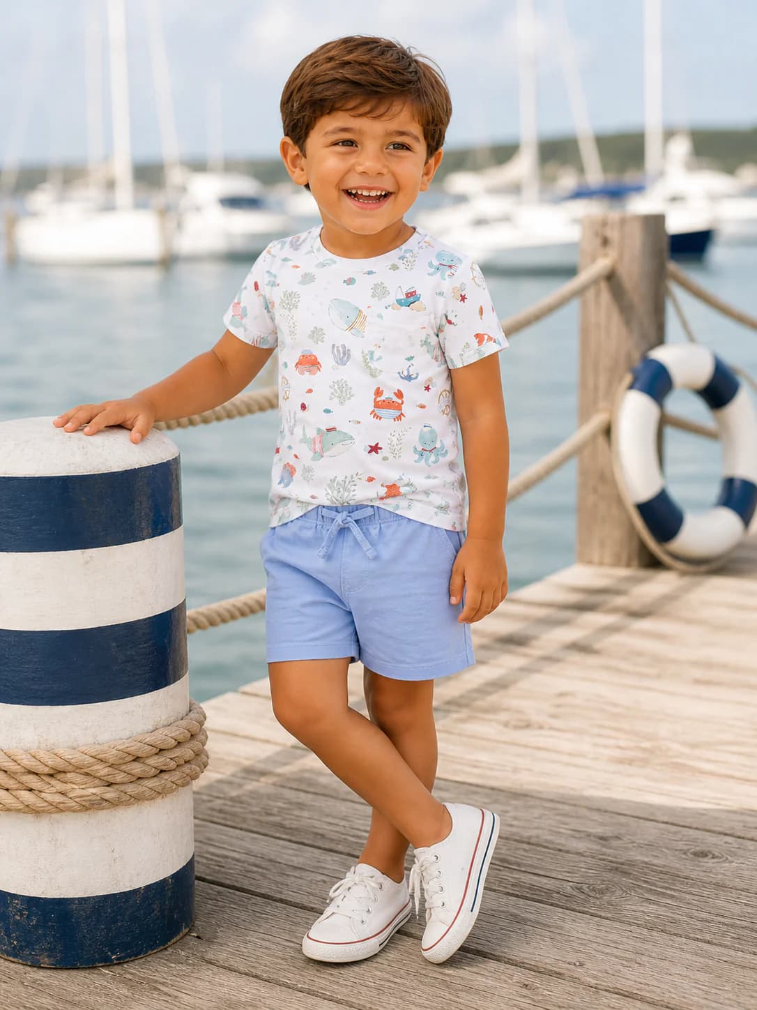 Crew Neck Tee & Casual Short, Sailor Sea Creatures by Angel Dear