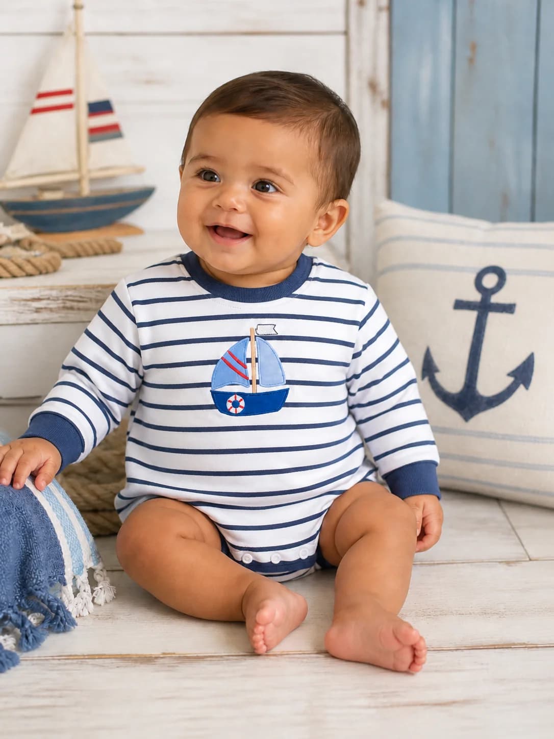 French Terry Sweatshirt Bubble, Bubbly Sailboat by Angel Dear