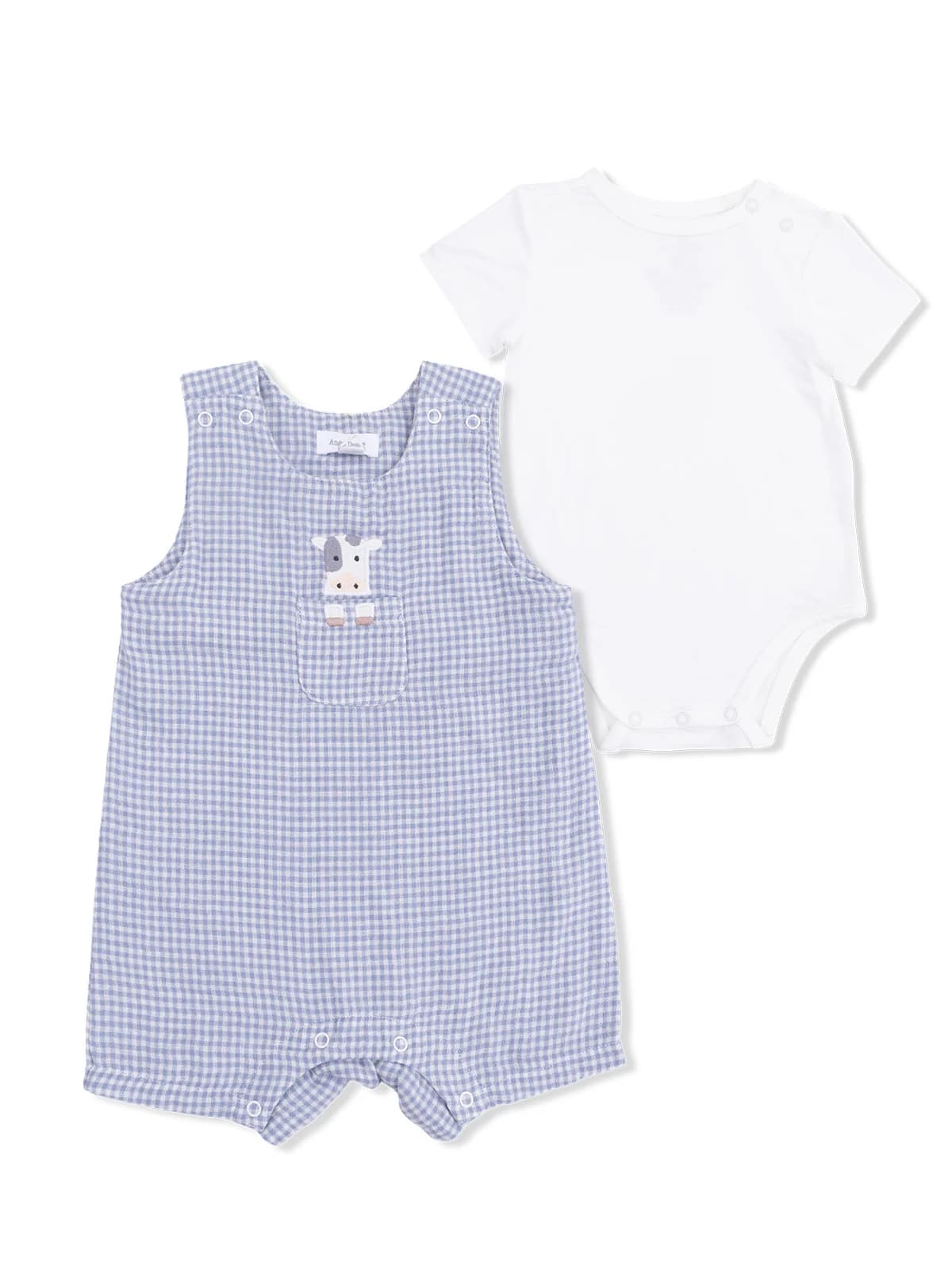 Jon Jon & Short Sleeve Bodysuit Set, Cute Farm Animals Appliqué by Angel Dear