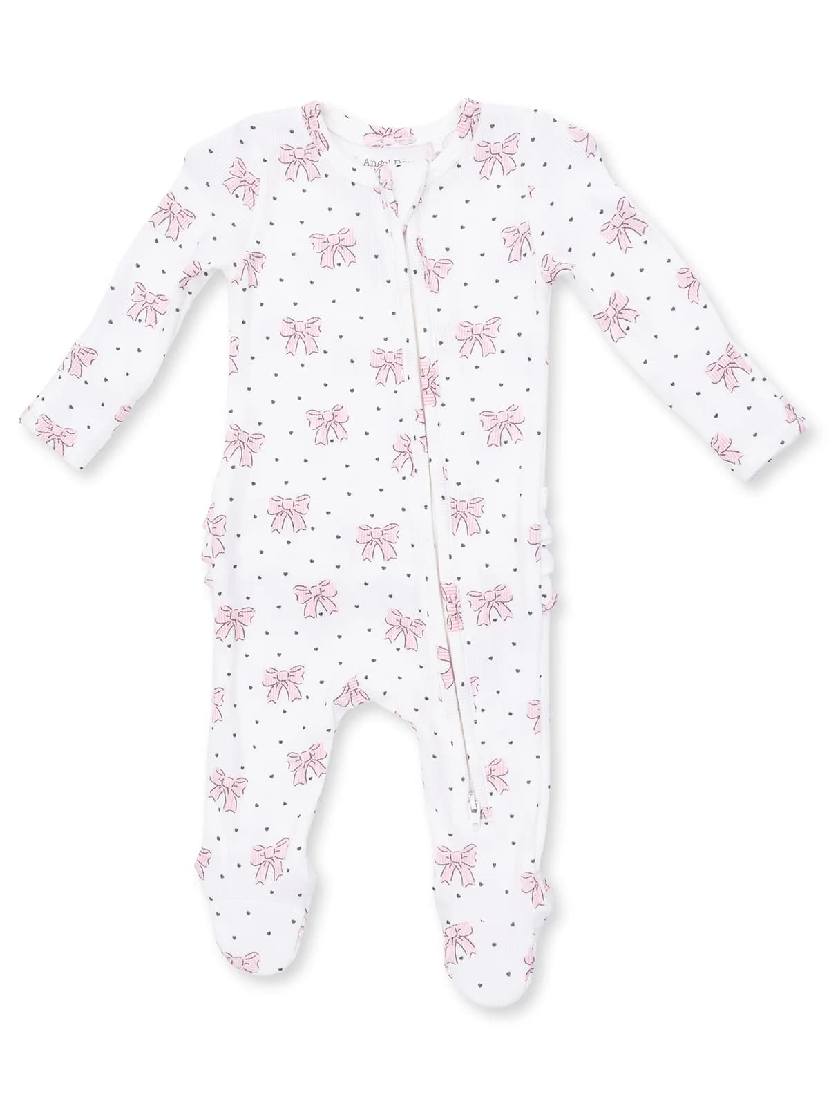 Ribbed 2-Way Ruffle Zip Footie, Bows and Hearts by Angel Dear