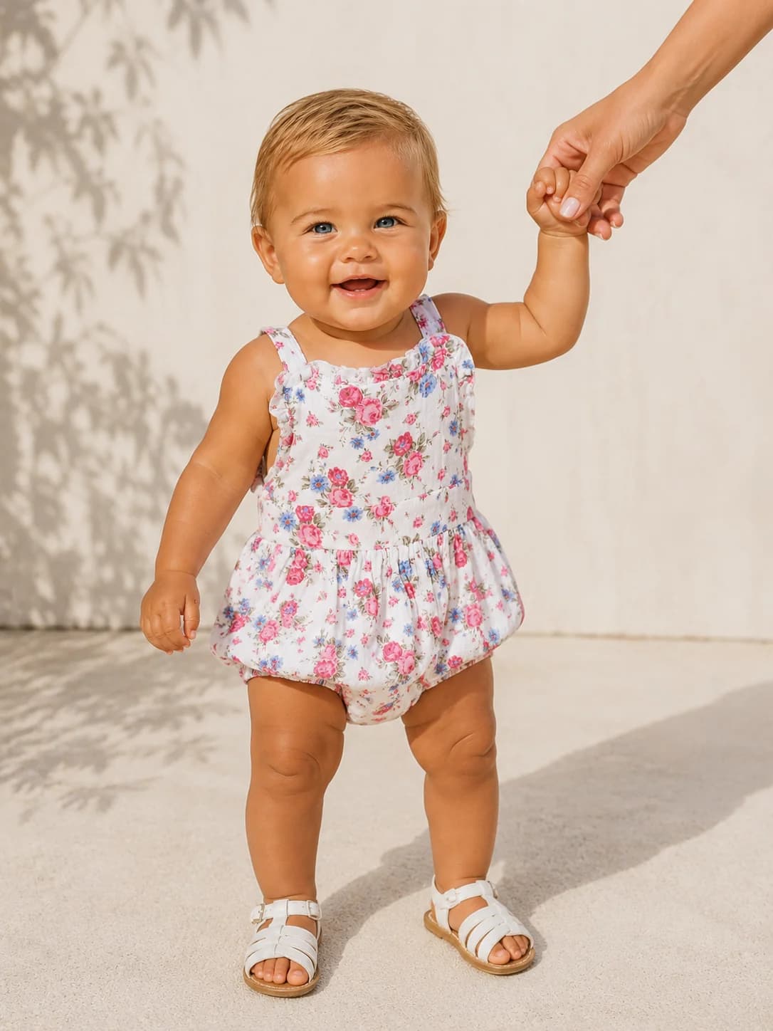 Ruffle Bubble Sunsuit, Cabbage Roses by Angel Dear