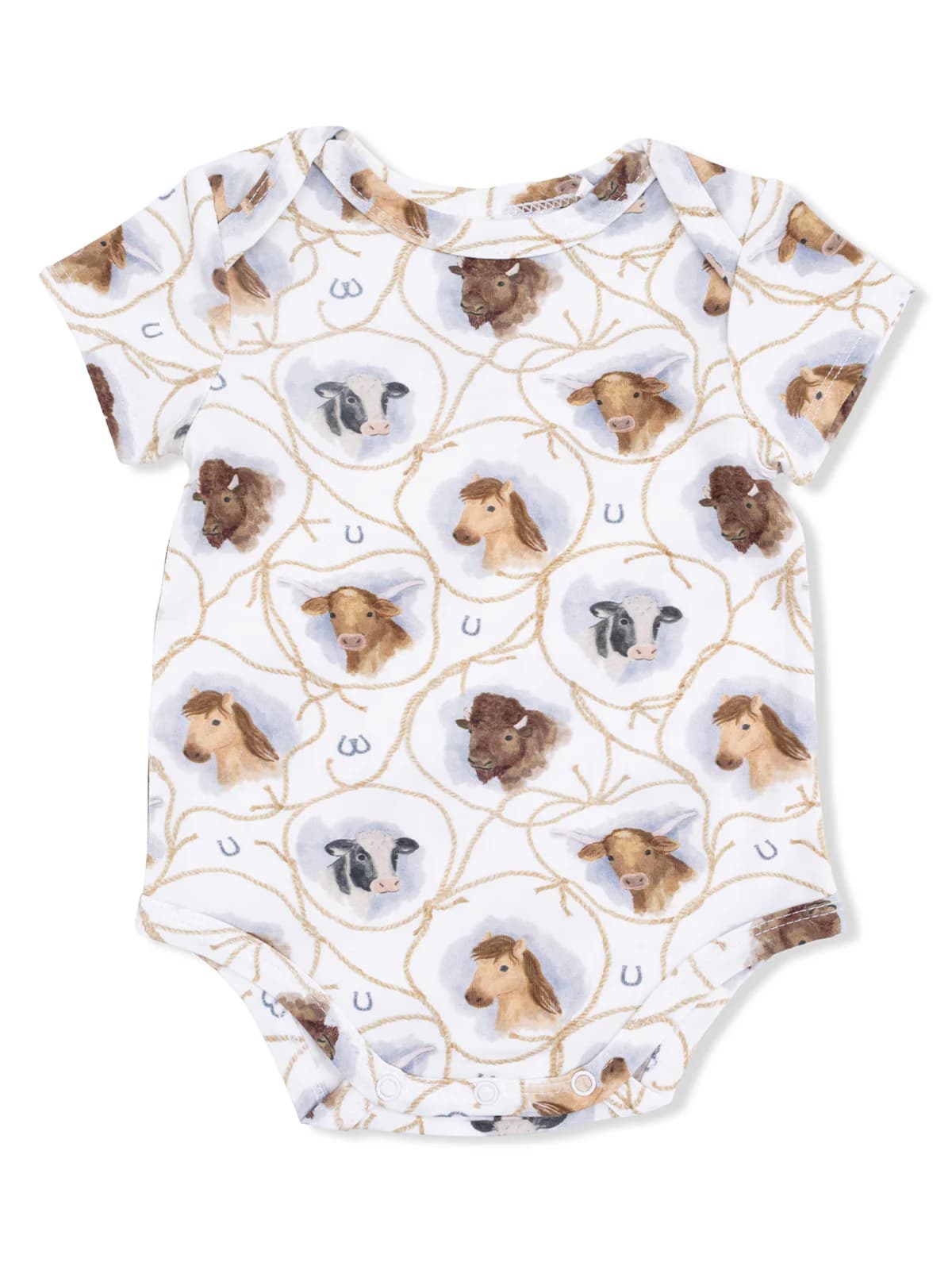 Short Sleeve Bodysuit, Farm Animals Rope Cameos by Angel Dear