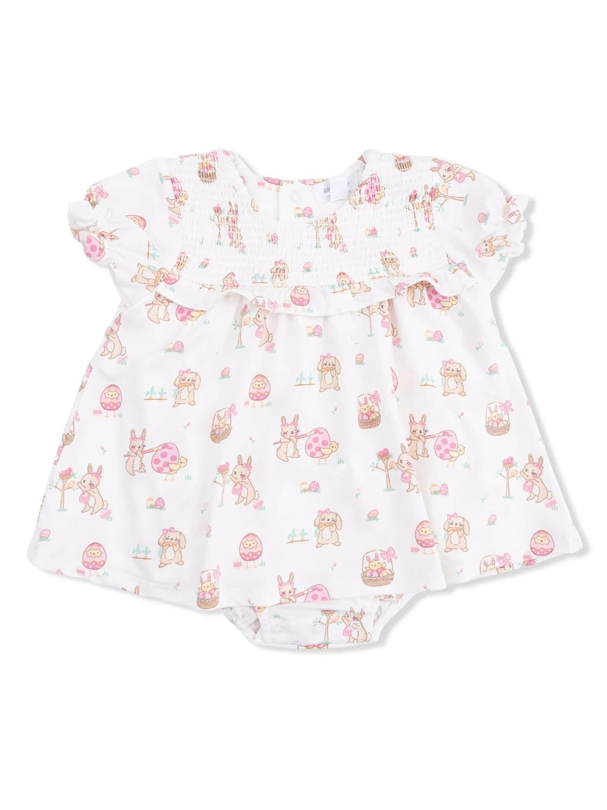 Smocked Ruffle Bubble with Skirt, Easter Egg Hunt Pink by Angel Dear