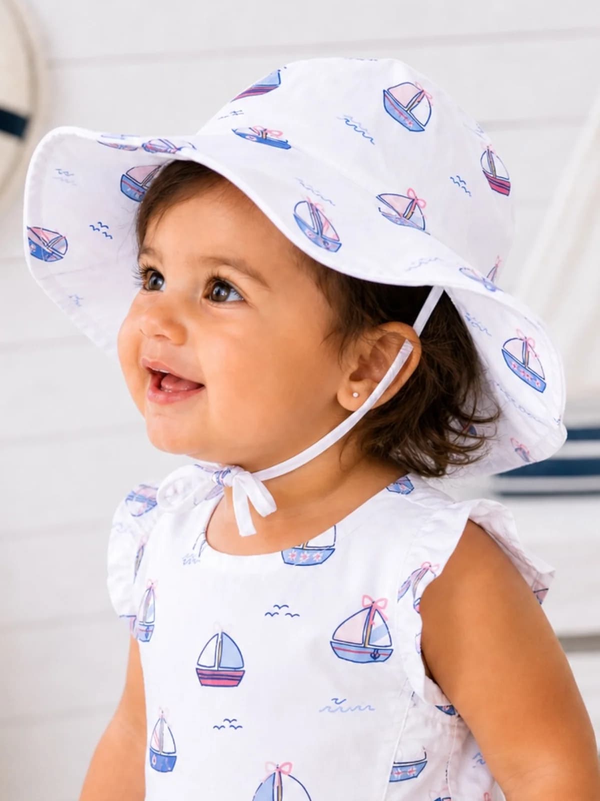 Wide Brim Sunhat, Bubbly Sailboats Pink by Angel Dear