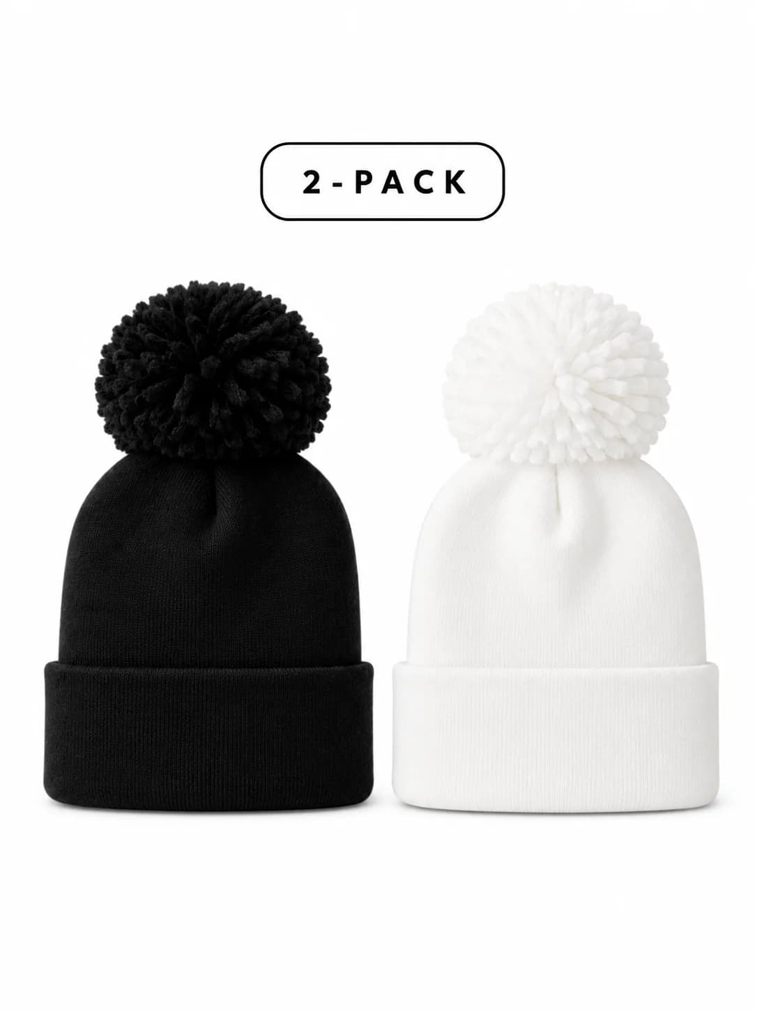 2-Pack Baby's First Hat, Black/Warm White Pom by Baby'S First Hat