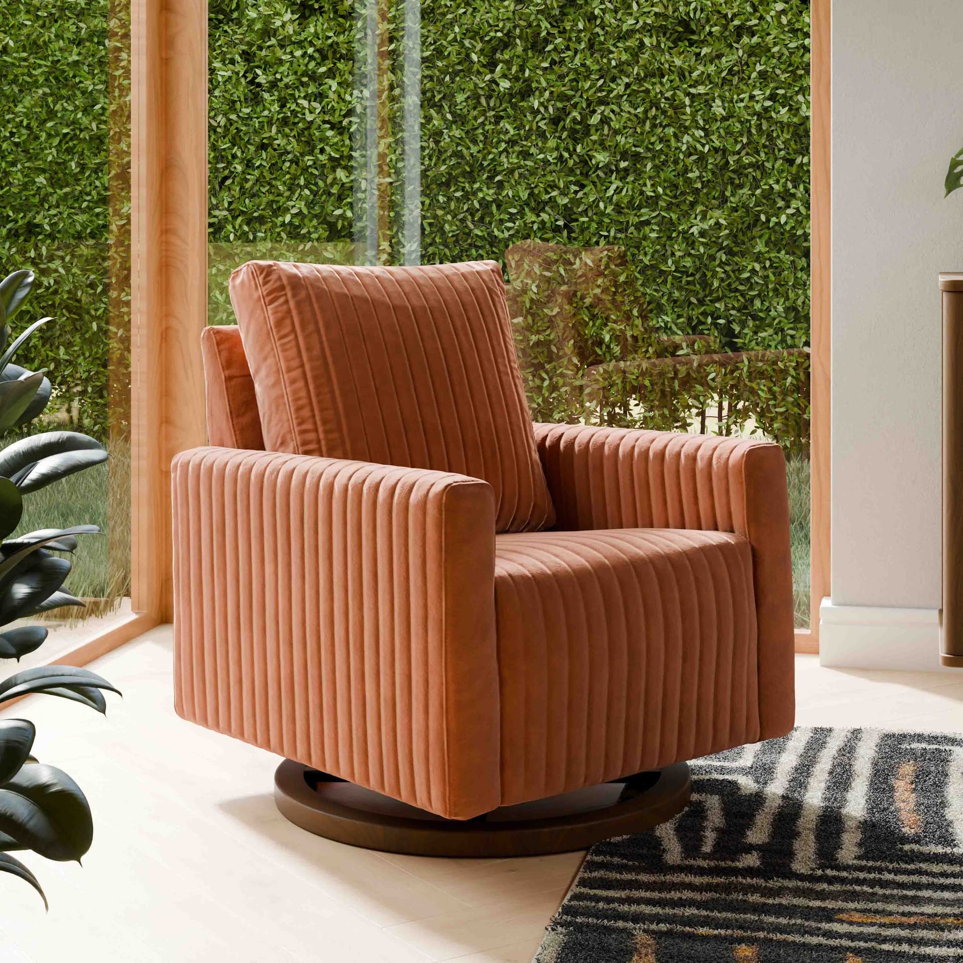 Poe Channeled Swivel Glider in Velvet by Babyletto