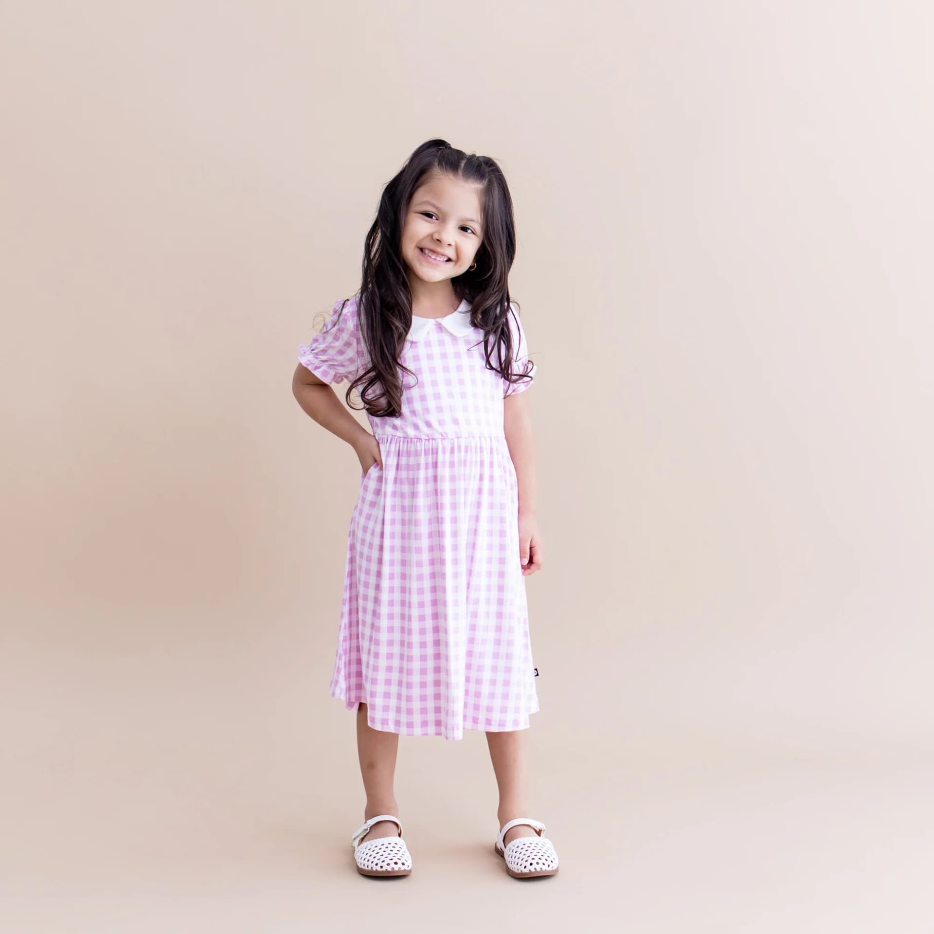 Peter Pan Collar Dress in Gingham Thistle by Kyte Baby