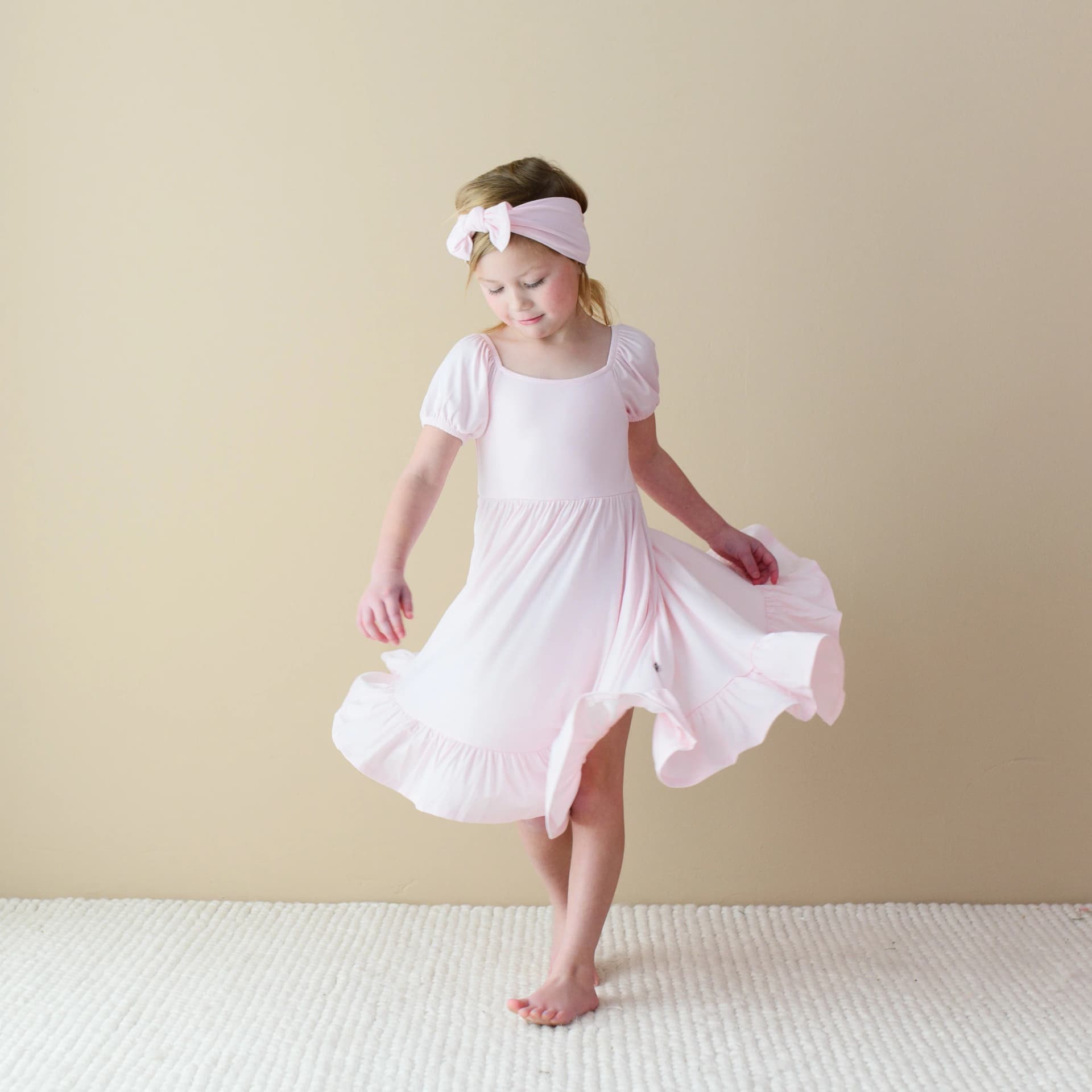 Puff Sleeve Twirl Dress in Sakura by Kyte Baby
