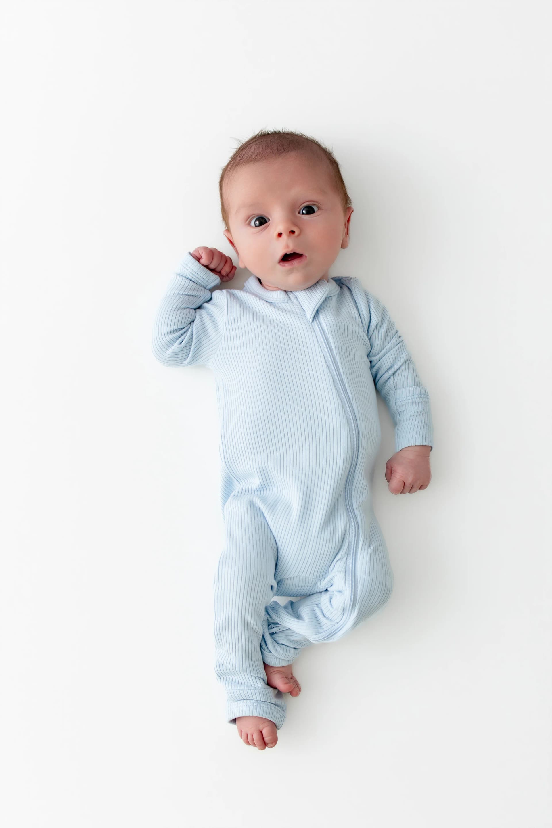 Ribbed Zipper Romper in Breeze by Kyte Baby