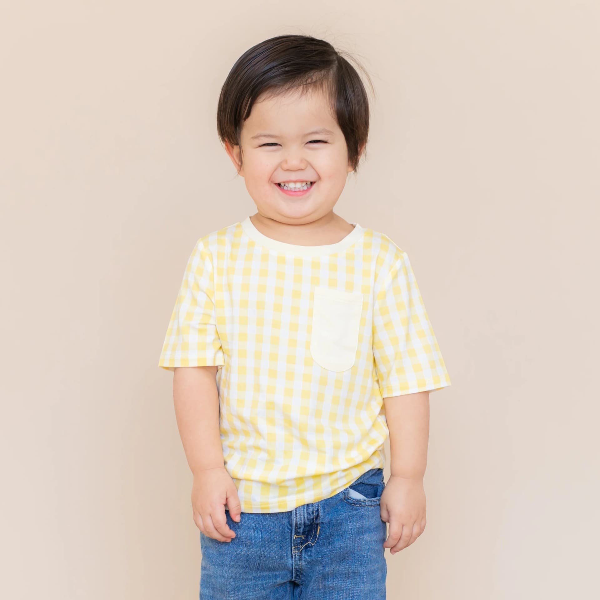 Toddler Crew Neck Tee in Gingham Chamomile by Kyte Baby