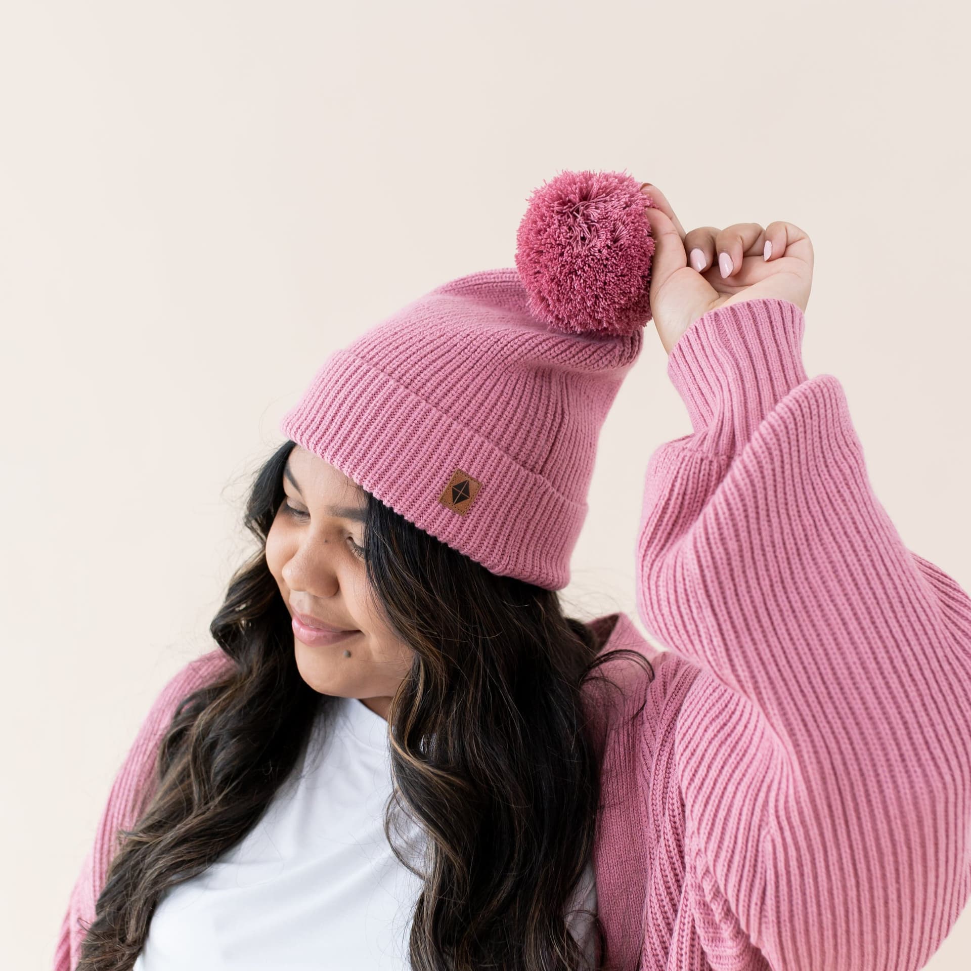 Chunky Knit Adult Pom Beanie in Apple Blossom by Kyte Living