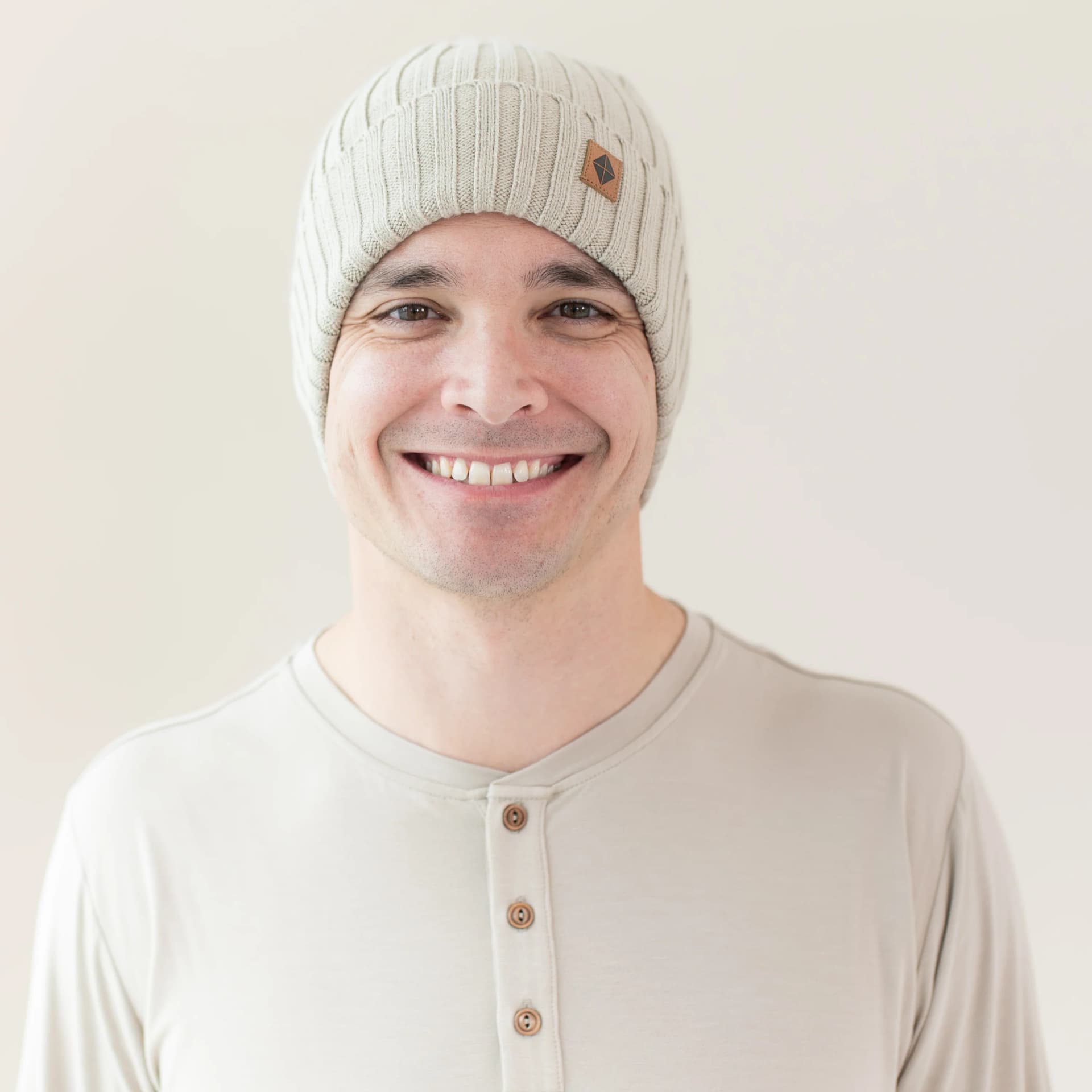 Chunky Knit Adult Ribbed Beanie in Almond by Kyte Living