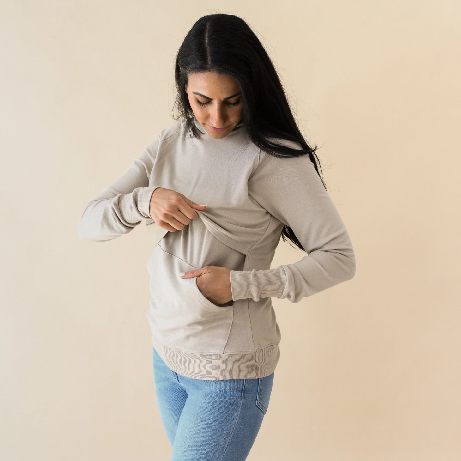 Women's French Terry Nursing Hoodie in Almond by Kyte Living