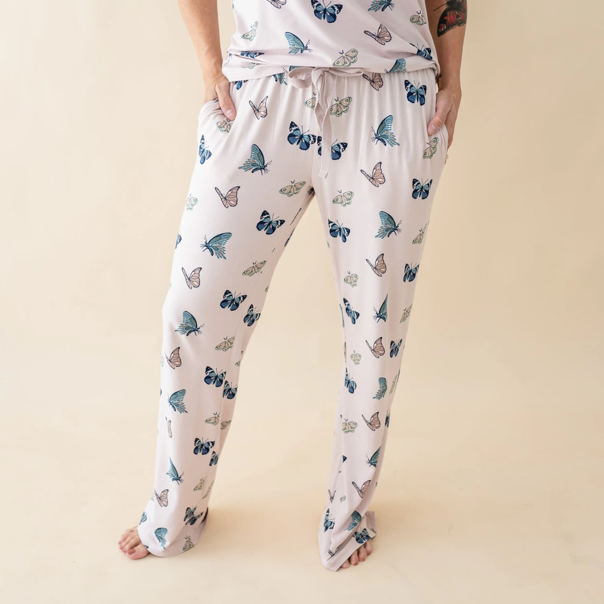 Women's Lounge Pants in Blush Butterfly by Kyte Living