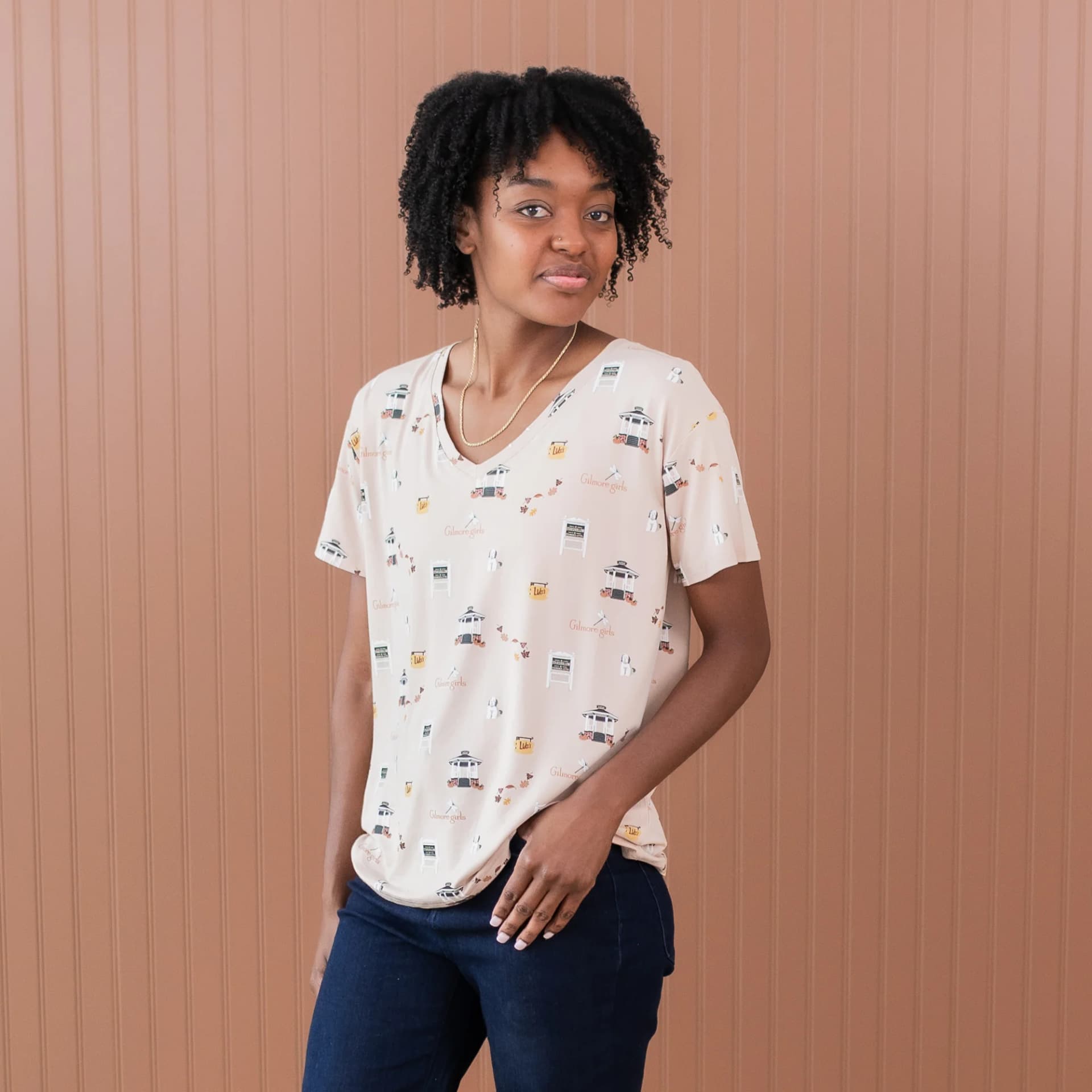 Women's Relaxed Fit V-Neck in Gilmore Girls by Kyte Living