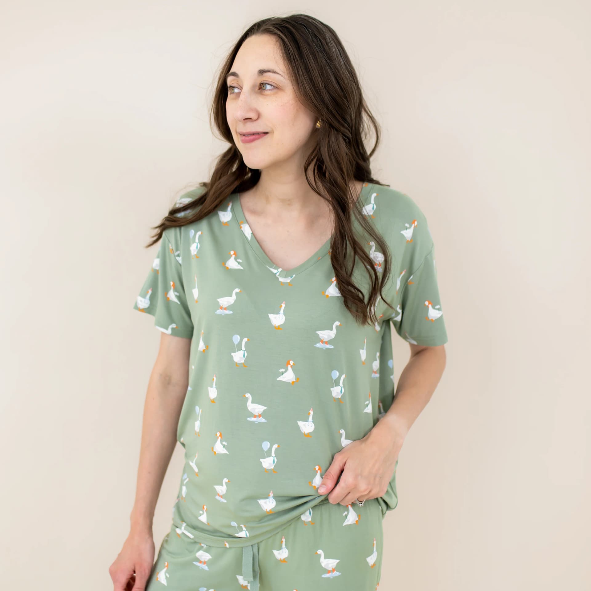 Women's Relaxed Fit V-Neck in Silly Goose by Kyte Living