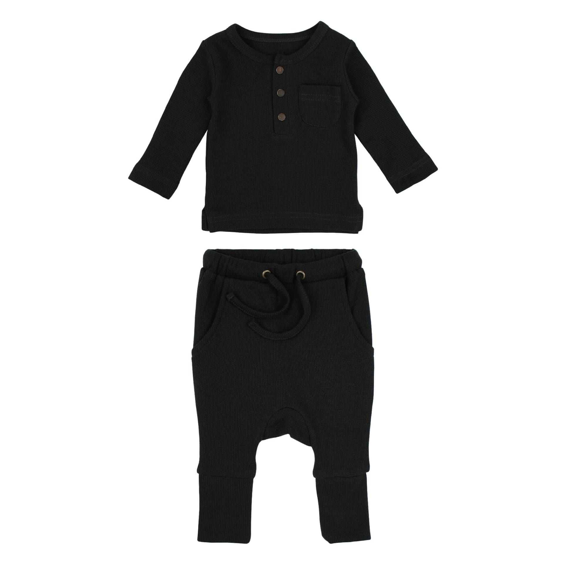 Black | Organic Thermal Henley & Jogger Set by L'Ovedbaby
