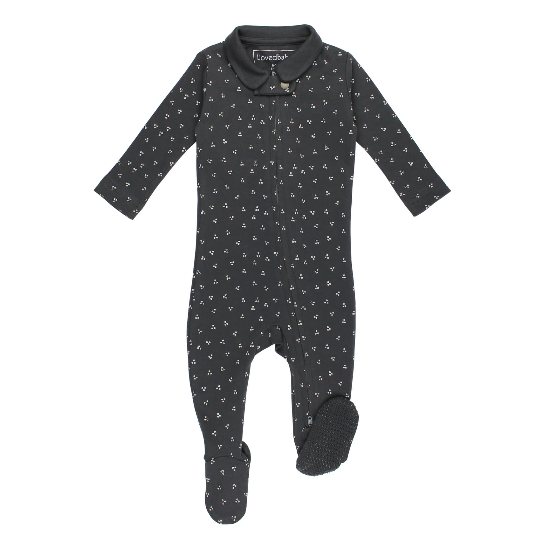 Charcoal Dots | Organic Polo Zipper Footie by L'Ovedbaby