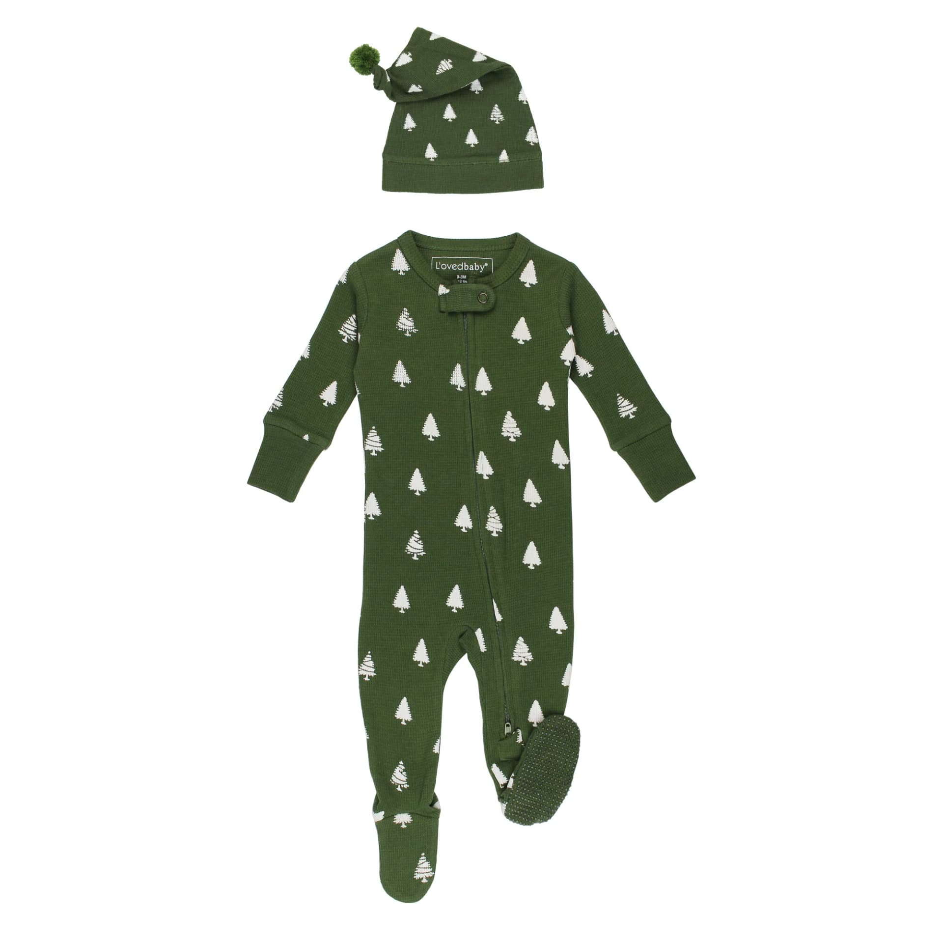 Frosty Pine | Holiday Thermal Zipper Footie & Cap Set by L'Ovedbaby