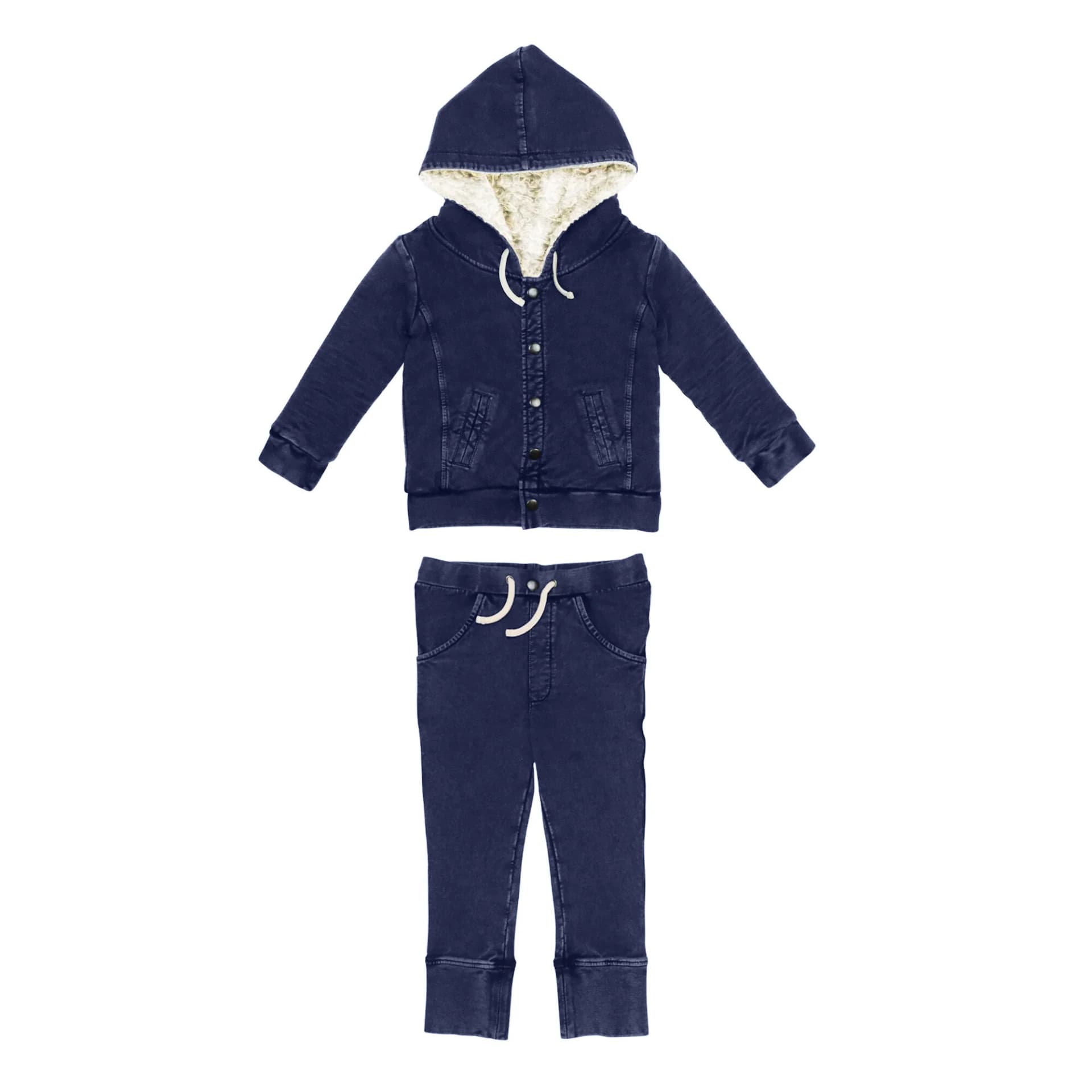 Navy | Organic Faux Denim Jacket & Jogger Set by L'Ovedbaby