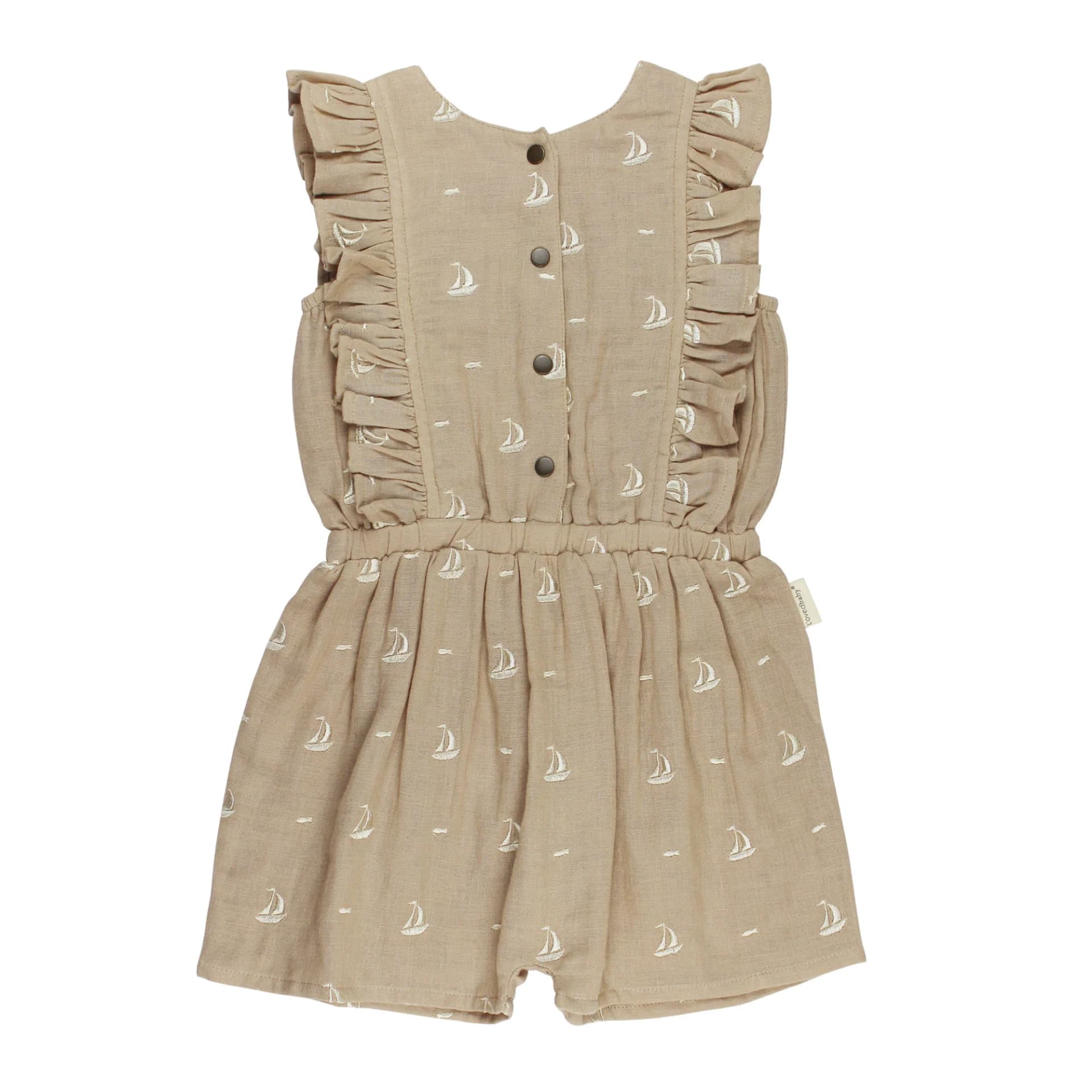 Oatmeal Sailboat | Kids' Organic Muslin Ruffle Jumper by L'Ovedbaby