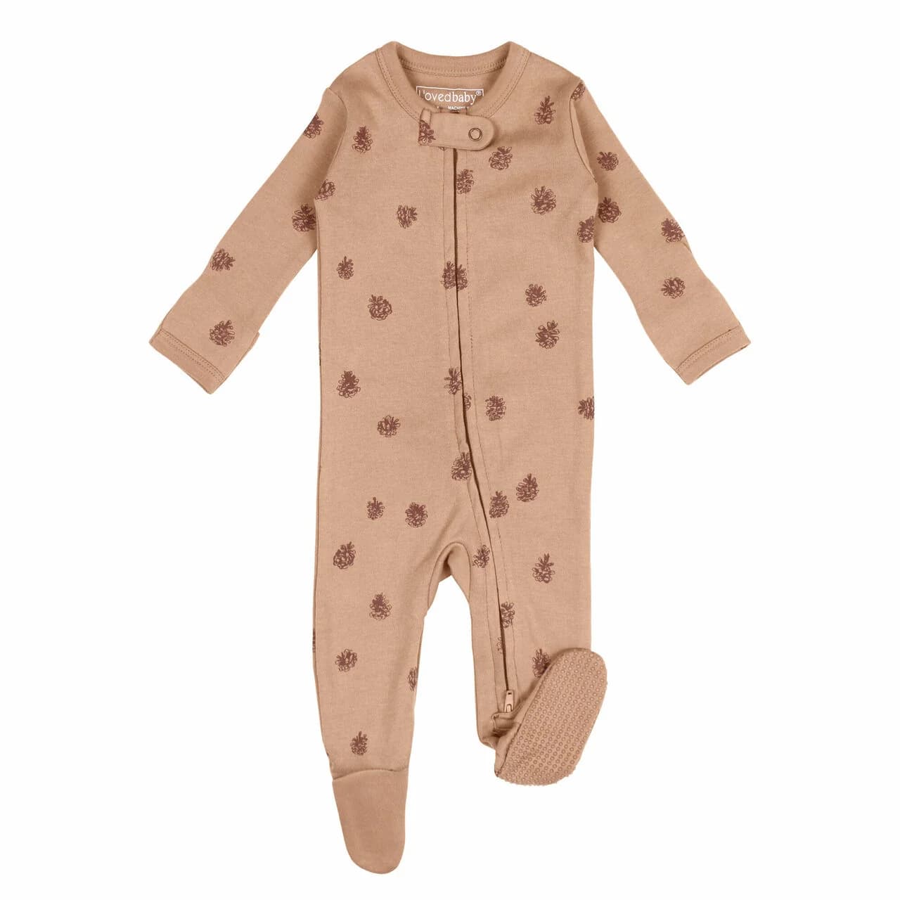Organic Zipper Baby Footie in Nutmeg Pinecone by L'Ovedbaby