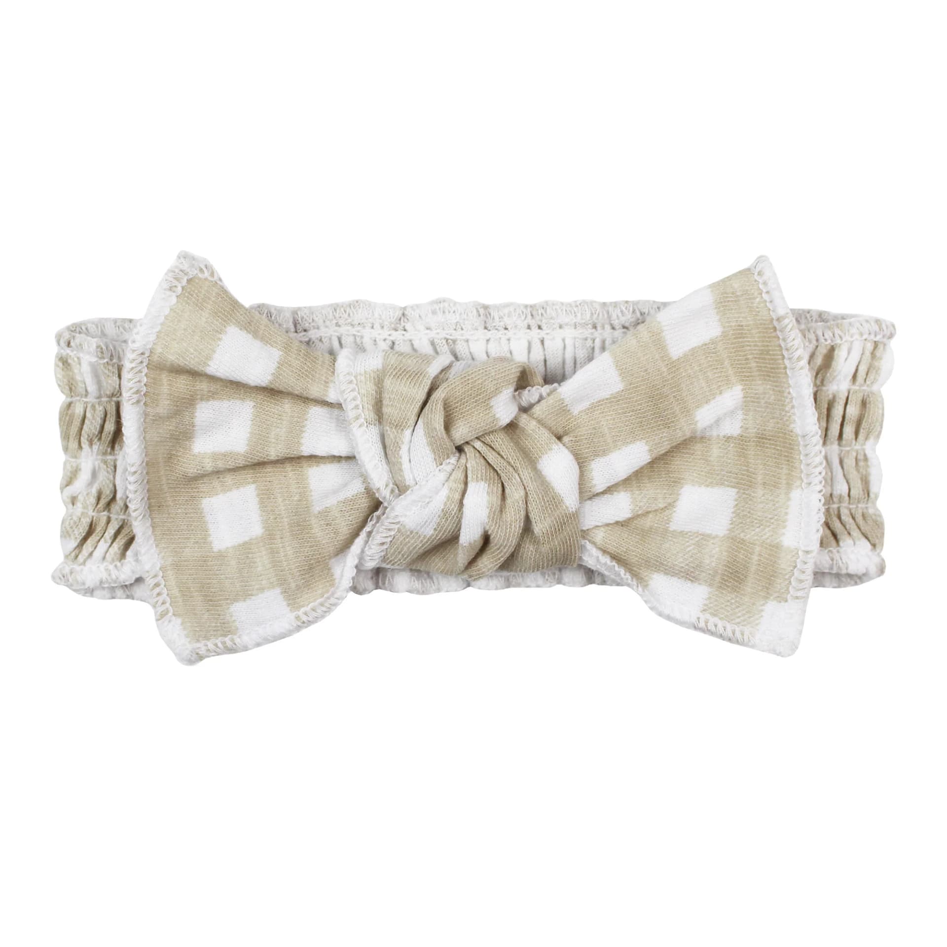 Stone Gingham | Organic Slub Jersey Smocked Headband by L'Ovedbaby