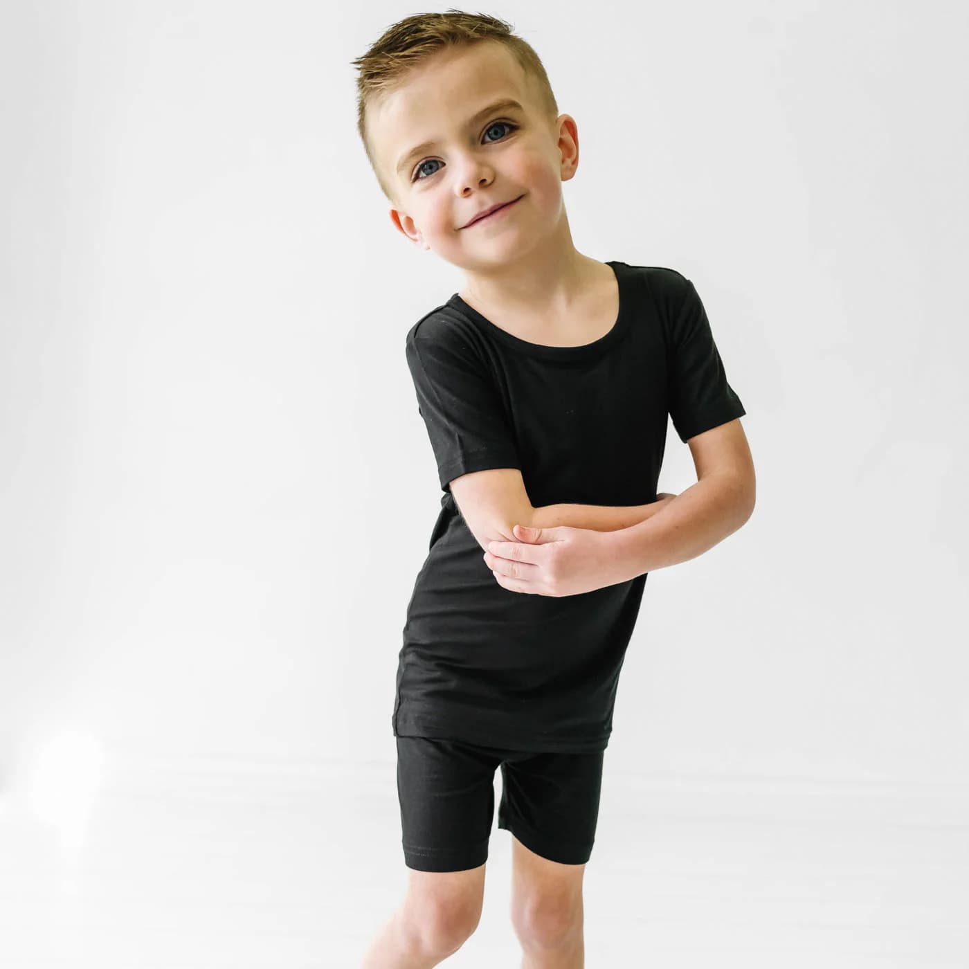 Black Two-Piece Short Sleeve & Shorts Pajama Set by Little Sleepies