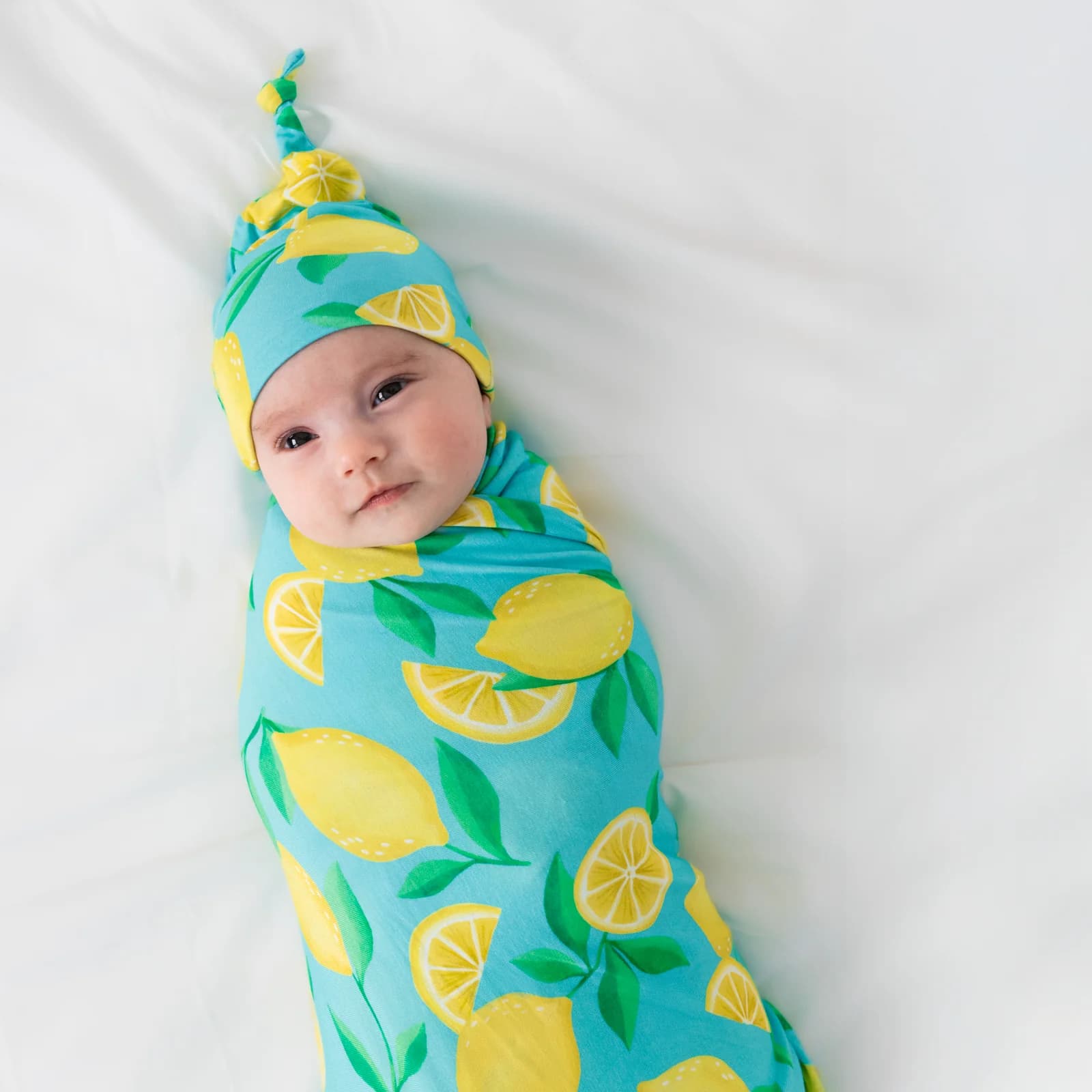 Blue Sunny Citrus Swaddle & Hat Set by Little Sleepies