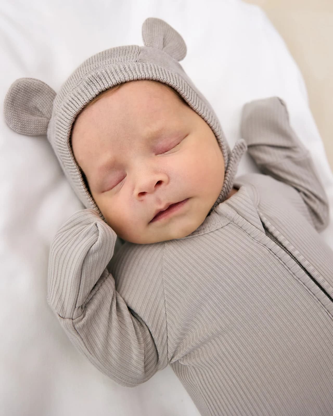 Dove Gray Bear Bonnet by Little Sleepies