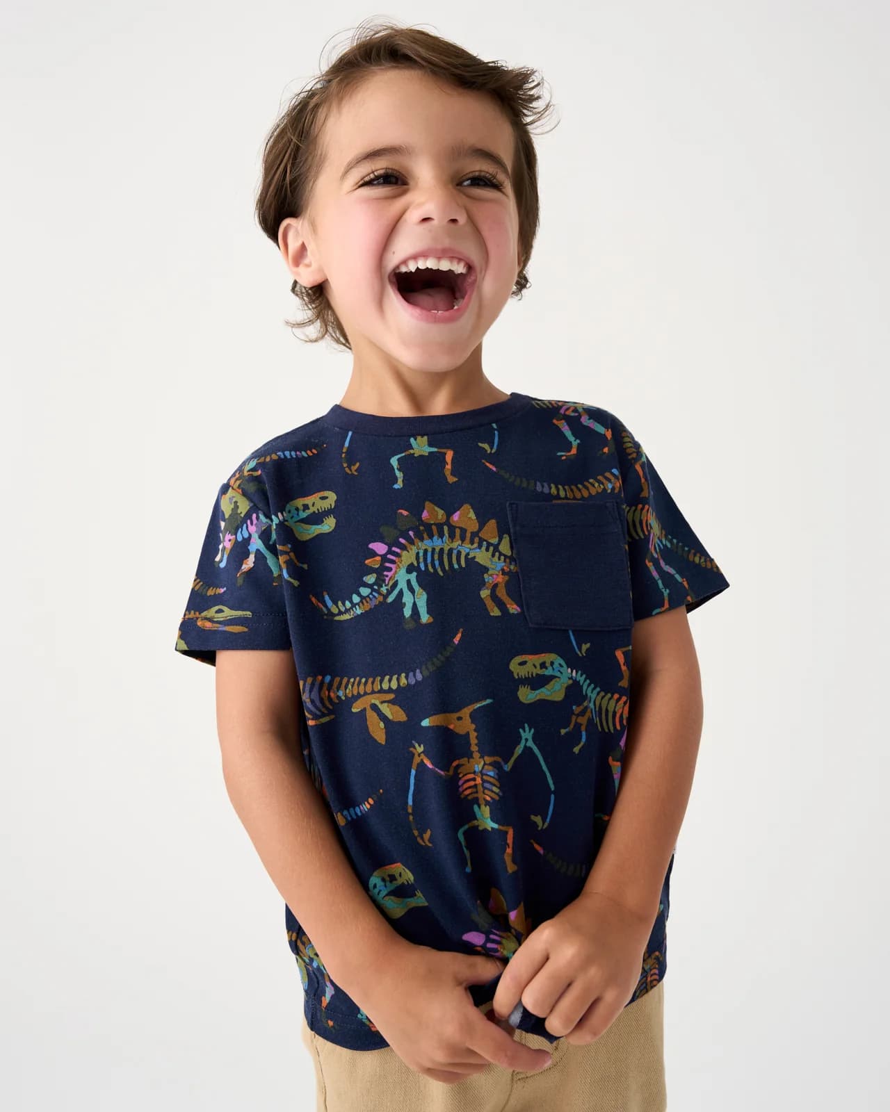 Fossil Quest Relaxed Pocket Tee by Little Sleepies