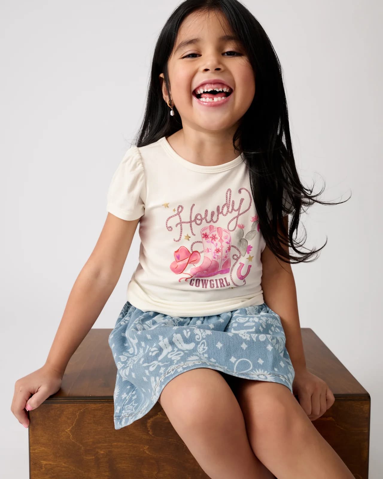 Howdy Cowgirl Puff Sleeve Tee by Little Sleepies