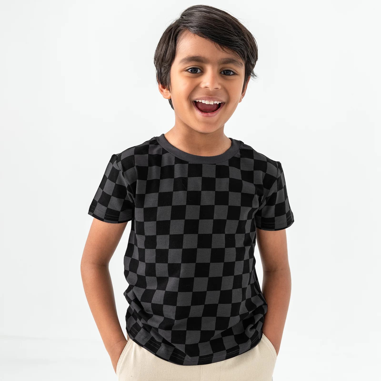 Monochrome Checks Short Sleeve Relaxed Tee by Little Sleepies