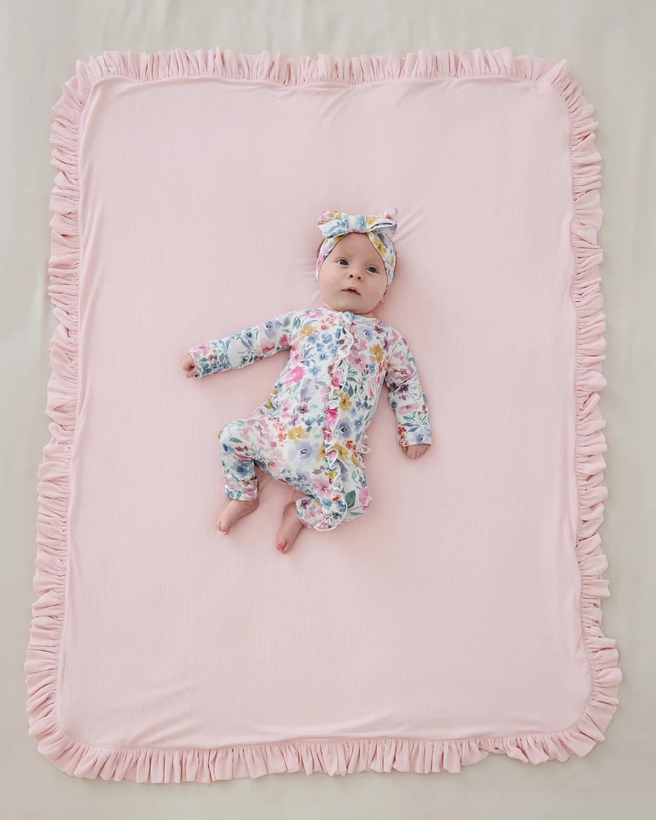 Prima Pink Ribbed Ruffle Mini Cloud Blanket by Little Sleepies