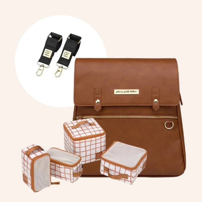 Meta Backpack in Cedar, Packing Cube Set & Stroller Clips Bundle by Petunia Pickle Bottom