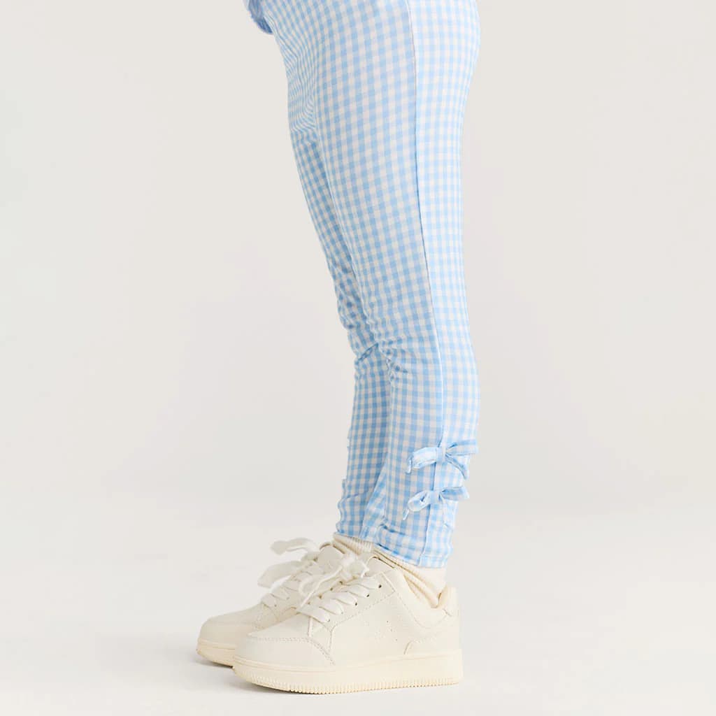 Blue Gingham Bow Leggings by Posh Peanut