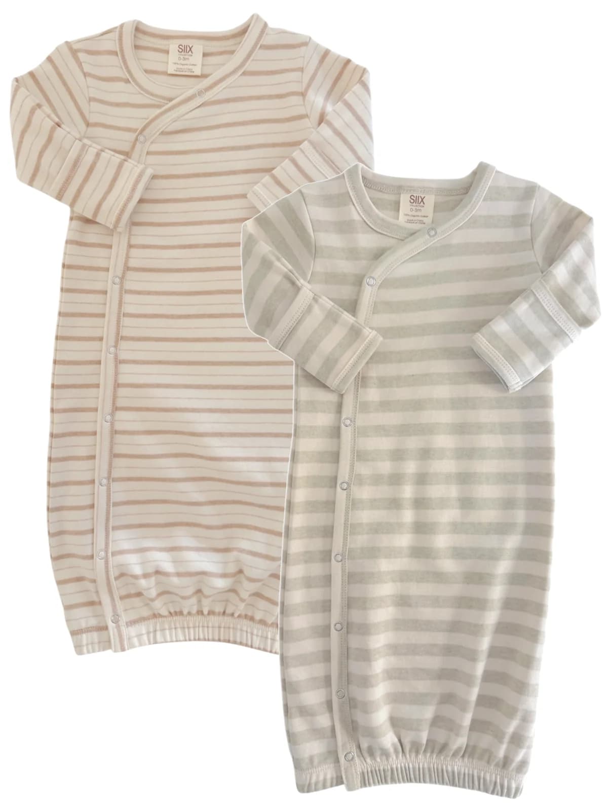 Biscuit Mixed Stripe & Sage Stripe / Organic Gown 2-Pack by Siix Collection