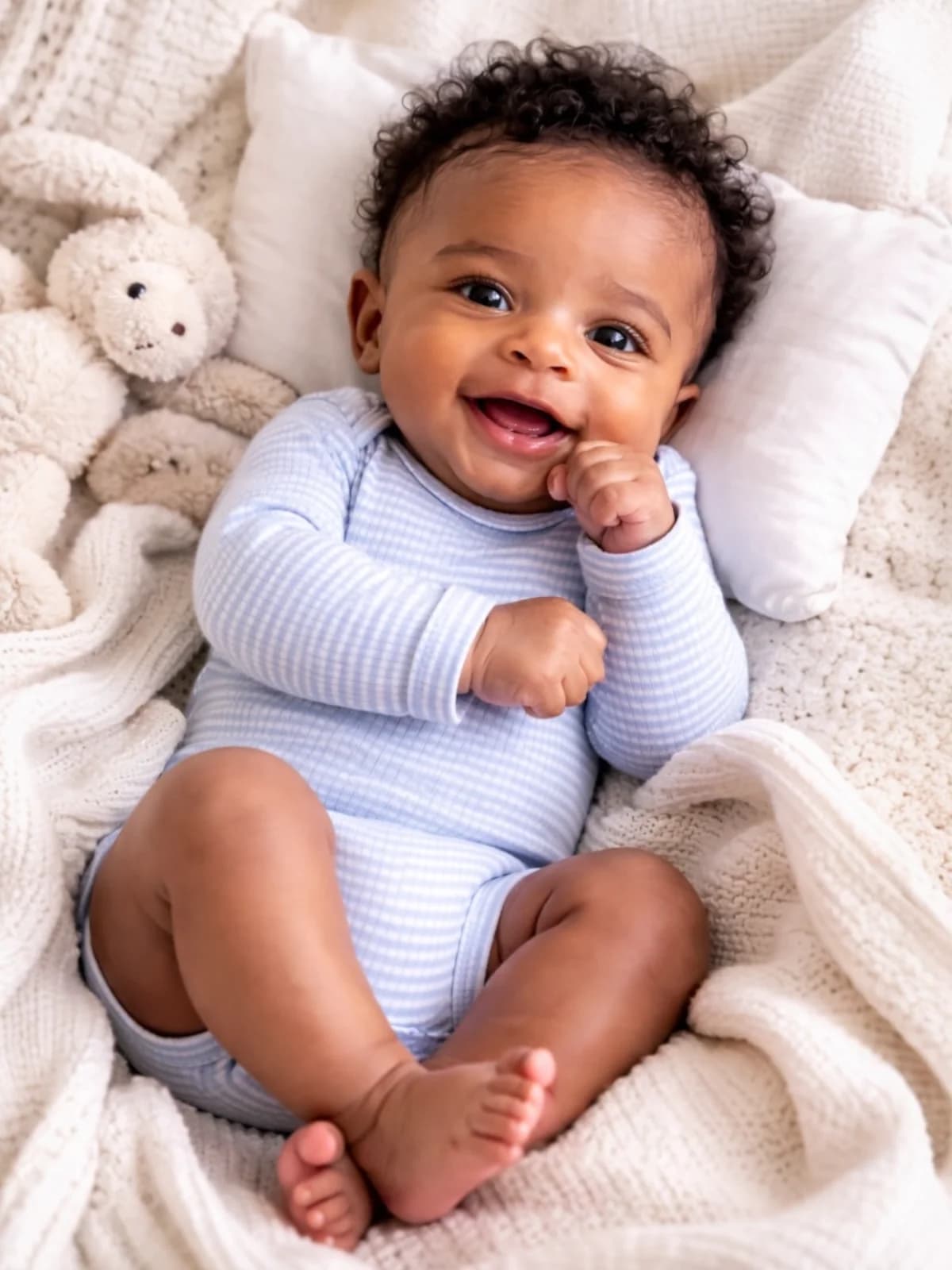 Dusty Blue Stripe / Ribbed Long Sleeve Bodysuit by Siix Collection
