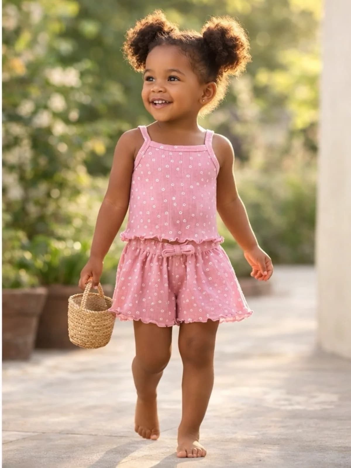 Pink Flower / Organic Pointelle Summer Set by Siix Collection