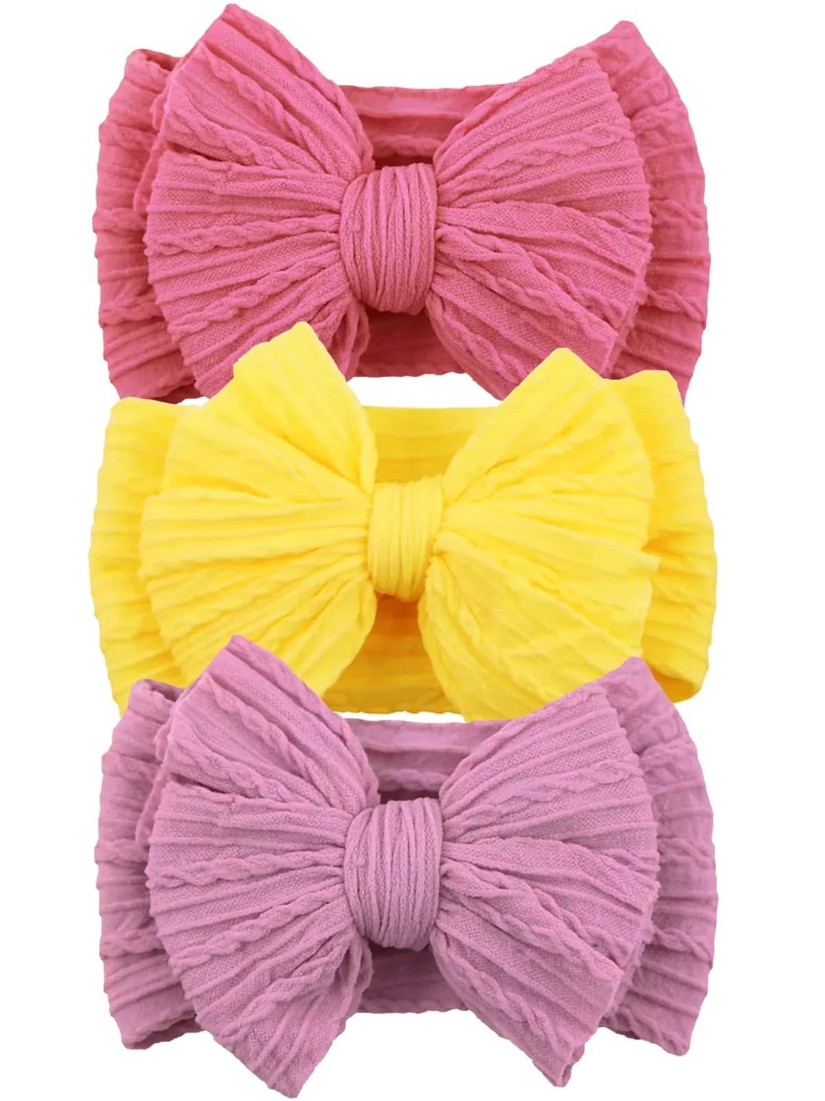 3-Pack Cable Bows, Vibrant Rose/Lemon Yellow/Orchid by Sold By Spearmintlove
