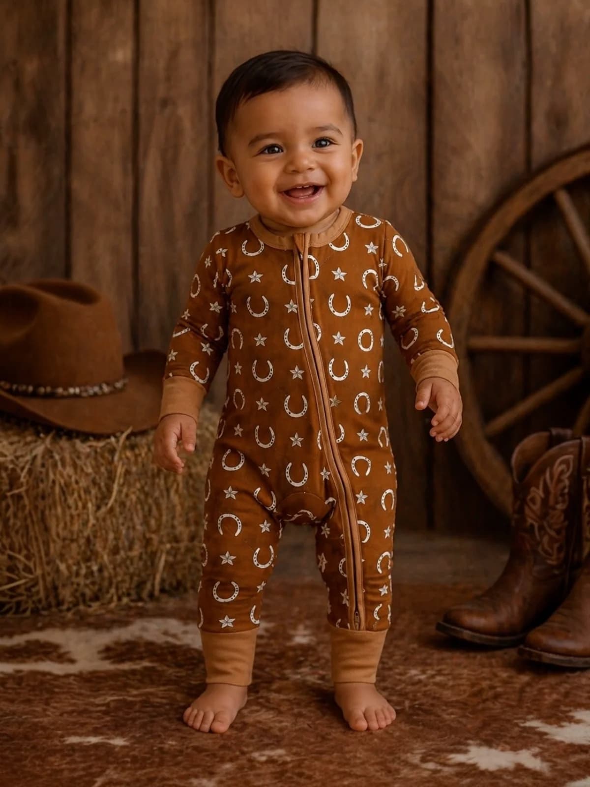 2-Way Zip Romper, Rusty Horseshoe by Spearmintlove