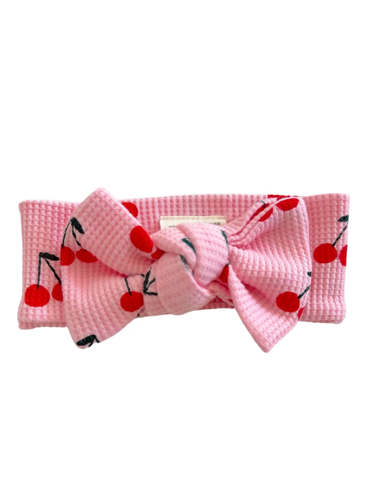 Organic Waffle Knot Bow, Pink Cherries by Spearmintlove