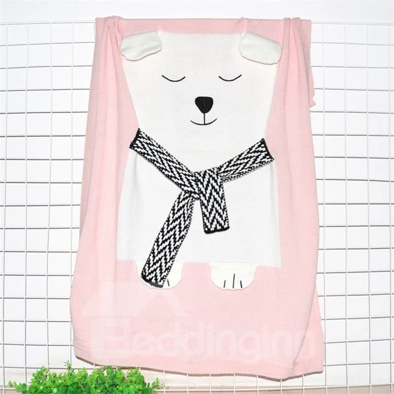 3 Color Knit Acrylic 23.7*47.3in Lovely Bear Pattern Soft Baby Blanket by BeddingInn