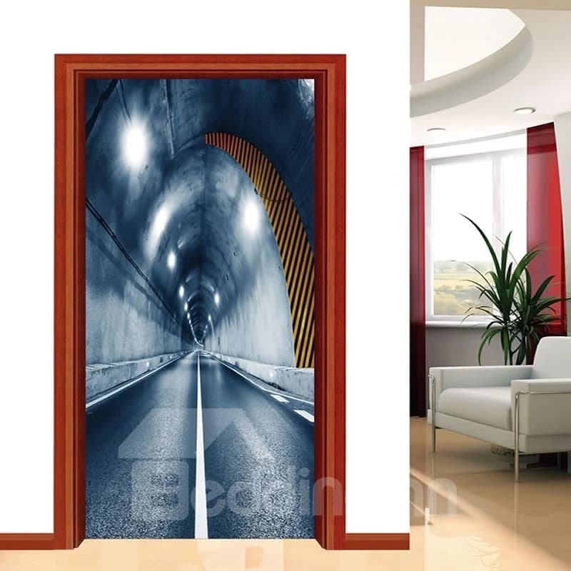30¡Á79in Tunnel PVC Environmental and Waterproof Self-Adhesive 3D Door Mural by BeddingInn