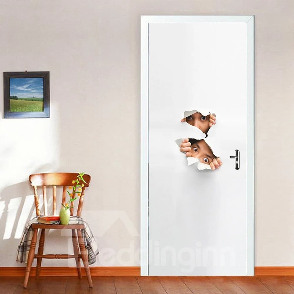 30¡Á79in White Background with Two People Digging Holes PVC Waterproof 3D Door Mural by BeddingInn