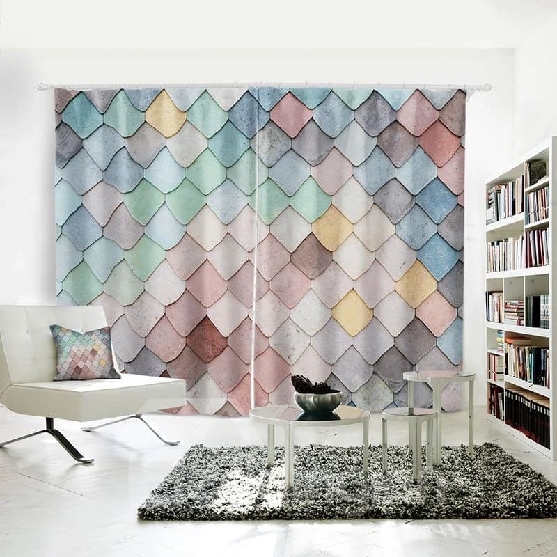 3D 2 Slices Colorful Rhomb Geometric Pattern Polyester Curtain by BeddingInn