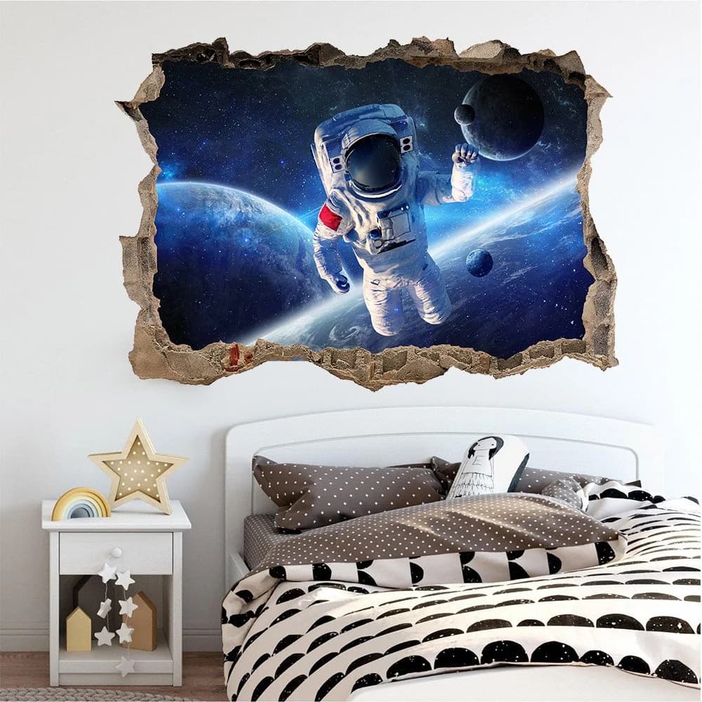 3D Astronaut Universe Outer Space Wall Decal Wall Stickers Peel and Stick Removable Space Capsule Window Wall Stickers Wall Mural for Bedroom Living… by BeddingInn