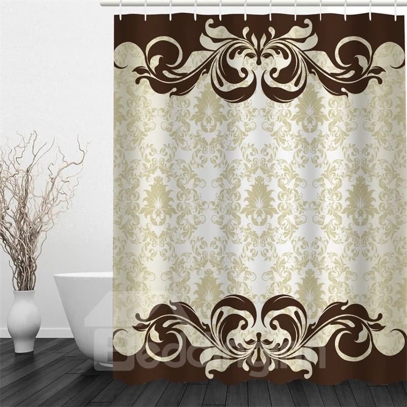 3D Beige and Brown Floral Pattern Polyester Waterproof and Eco-friendly Shower Curtain by BeddingInn