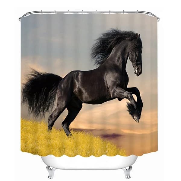 3D Black Jumping Horse Printed Polyester Bathroom Shower Curtain by BeddingInn
