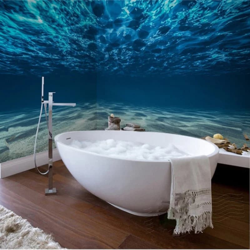 3D Blue Ocean Pattern Waterproof Sturdy Dampproof Eco-friendly Bathroom Wall Murals by BeddingInn